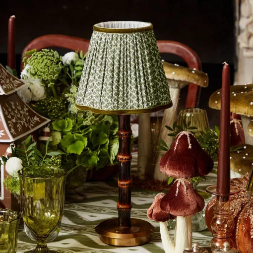Mrs. Alice Burnt Bamboo Rechargeable Lamp with Olive Lotus Shade (18cm)< Rechargeable Table Lamps