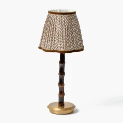 Mrs. Alice Burnt Bamboo Rechargeable Lamp with Chocolate Lotus Shade (18cm)< Rechargeable Table Lamps
