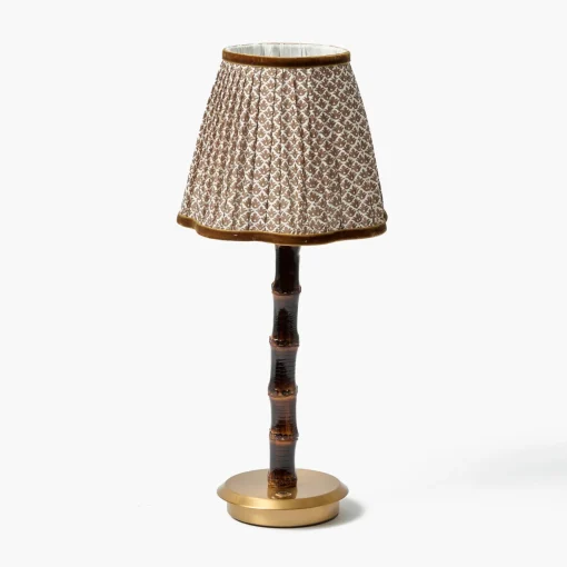 Mrs. Alice Burnt Bamboo Rechargeable Lamp with Chocolate Lotus Shade (18cm)< Rechargeable Table Lamps