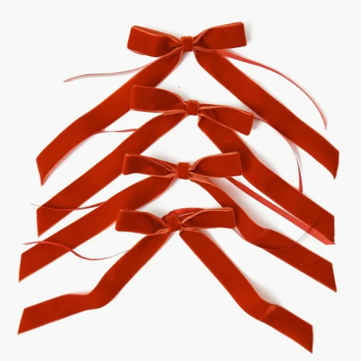 Mrs. Alice Burnt Orange Velvet Bows (Set of 4) - 20cm< Napkin Rings & Bows