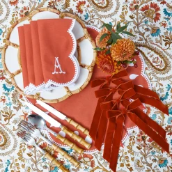 Mrs. Alice Burnt Orange Velvet Bows (Set of 4) - 20cm< Napkin Rings & Bows