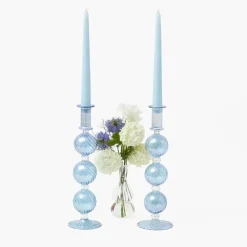 Mrs. Alice Camille Azure Candle Holder (Pair)< Summer Glassware | Summer Candleware