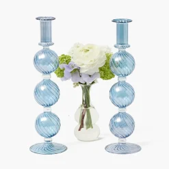 Mrs. Alice Camille Azure Candle Holder (Pair)< Summer Glassware | Summer Candleware