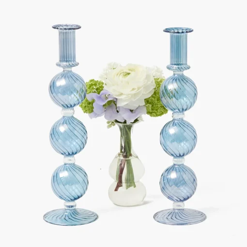 Mrs. Alice Camille Azure Candle Holder (Pair)< Summer Glassware | Summer Candleware