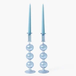 Mrs. Alice Camille Azure Candle Holder (Pair)< Summer Glassware | Summer Candleware