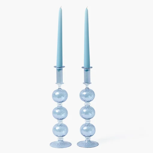 Mrs. Alice Camille Azure Candle Holder (Pair)< Summer Glassware | Summer Candleware