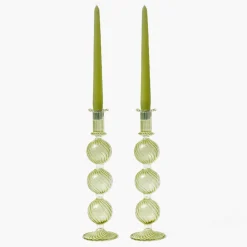 Mrs. Alice Camille Olive Candle Holder (Pair)< Summer Glassware | Summer Candleware