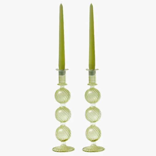 Mrs. Alice Camille Olive Candle Holder (Pair)< Summer Glassware | Summer Candleware