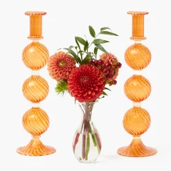Mrs. Alice Camille Orange Candle Holder (Pair)< Candle Holders