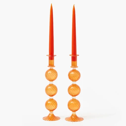 Mrs. Alice Camille Orange Candle Holder (Pair)< Candle Holders