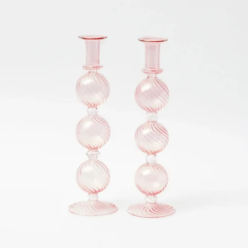 Mrs. Alice Camille Peony Candle Holder (Pair)< Summer Glassware | Summer Candleware