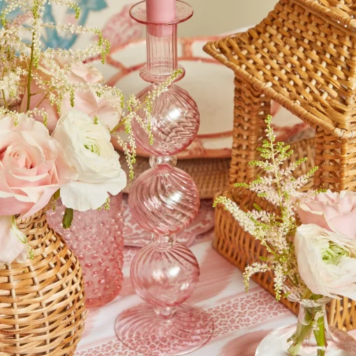 Mrs. Alice Camille Peony Candle Holder (Pair)< Summer Glassware | Summer Candleware