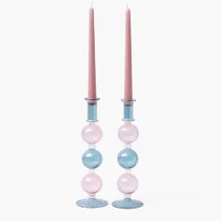 Mrs. Alice Camille Pink & Blue Candle Holder (Pair)< Candle Holders