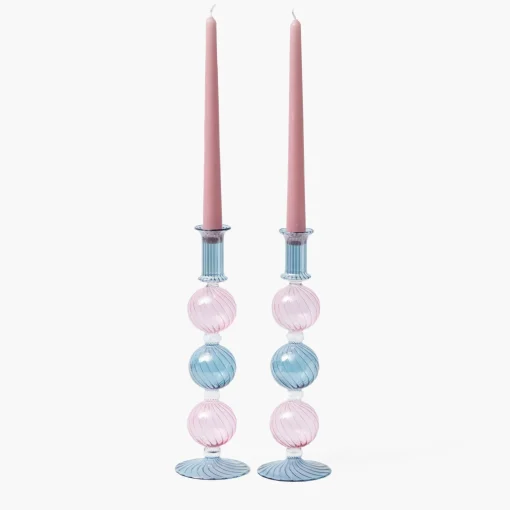 Mrs. Alice Camille Pink & Blue Candle Holder (Pair)< Candle Holders