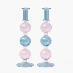 Mrs. Alice Camille Pink & Blue Candle Holder (Pair)< Candle Holders