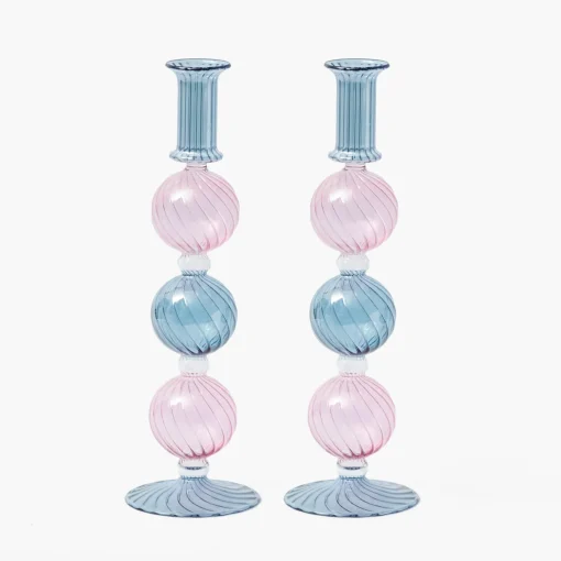 Mrs. Alice Camille Pink & Blue Candle Holder (Pair)< Candle Holders