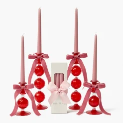 Mrs. Alice Camille Red Ribboned Candle Set (Pink)< Candles | Candlescapes