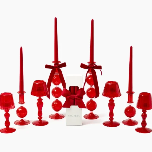 Mrs. Alice Camille Red Ribboned Candlescape< Candles | Candlescapes