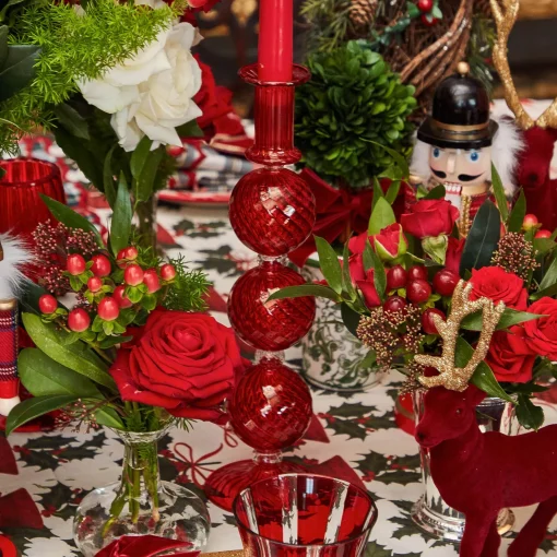 Mrs. Alice Camille Red Ribboned Candlescape< Candles | Candlescapes