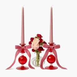 Mrs. Alice Camille Red Ribboned Candle Set (Pink)< Candles | Candlescapes