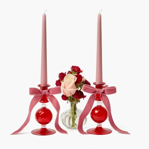 Mrs. Alice Camille Red Ribboned Candle Set (Pink)< Candles | Candlescapes