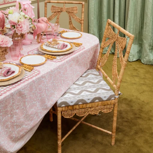 Mrs. Alice Celine Bow Rattan Chair with Putty Ikat Cushion< Furniture | Furniture
