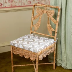 Mrs. Alice Celine Bow Rattan Chair with Putty Ikat Cushion< Furniture | Furniture