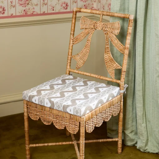 Mrs. Alice Celine Bow Rattan Chair with Putty Ikat Cushion< Furniture | Furniture