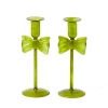 Mrs. Alice Celine Green Glass Bow Candle Holder (Pair)< Candle Holders