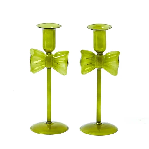 Mrs. Alice Celine Green Glass Bow Candlescape (Gold)< Candles | Candlescapes