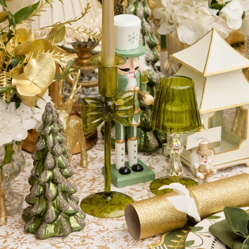 Mrs. Alice Celine Green Glass Bow Candlescape (Gold)< Candles | Candlescapes