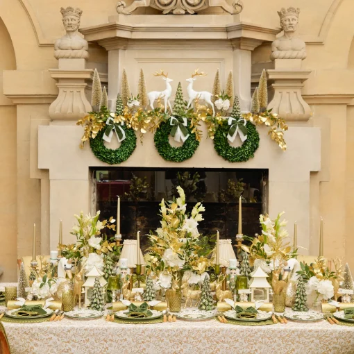 Mrs. Alice Celine Green Glass Bow Candlescape (Gold)< Candles | Candlescapes