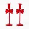 Mrs. Alice Celine Red Glass Bow Candle Holder (Pair)< Candle Holders