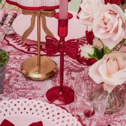 Mrs. Alice Celine Red Glass Bow Candle Holder (Pair)< Candle Holders