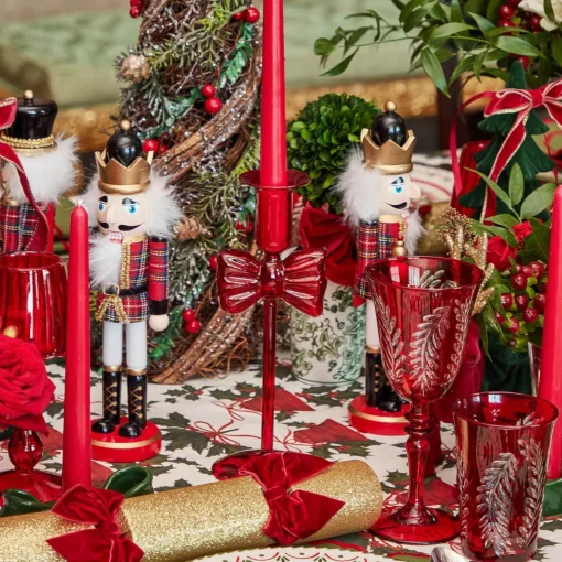 Mrs. Alice Celine Red Glass Bow Candle Holder (Pair)< Candle Holders