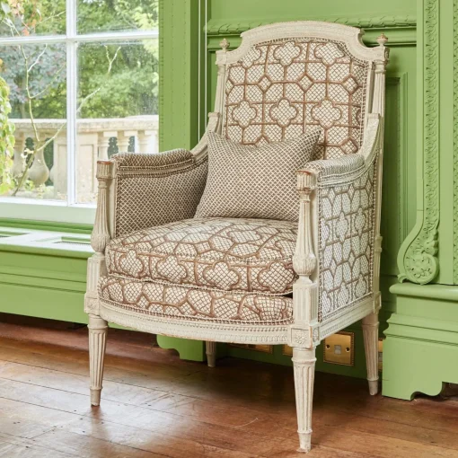 Mrs. Alice Chestnut Brown Bamboo Trellis Fabric< Serena Fresson Fabrics