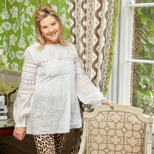 Mrs. Alice Chestnut Brown Ikat Stripe Fabric< Serena Fresson Fabrics