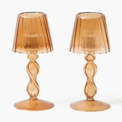 Mrs. Alice Chestnut Glass Lantern Tea Light Holder (Pair) - 18cm< Candle Holders | Tea Light Lanterns