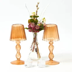 Mrs. Alice Chestnut Glass Lantern Tea Light Holder (Pair) - 18cm< Candle Holders | Tea Light Lanterns