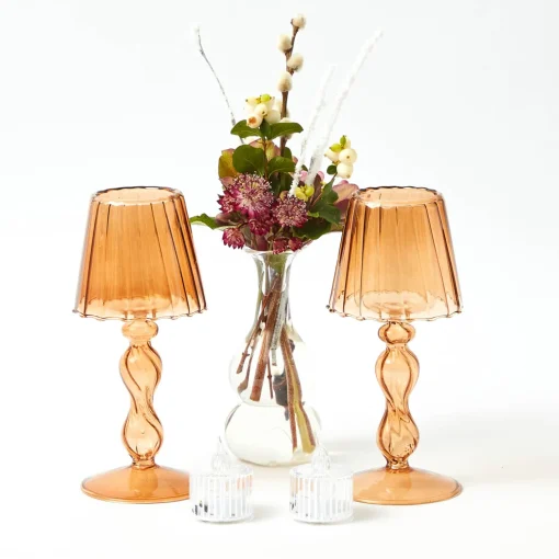 Mrs. Alice Chestnut Glass Lantern Tea Light Holder (Pair) - 18cm< Candle Holders | Tea Light Lanterns