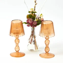 Mrs. Alice Chestnut Glass Lantern Tea Light Holder (Pair) - 18cm< Candle Holders | Tea Light Lanterns
