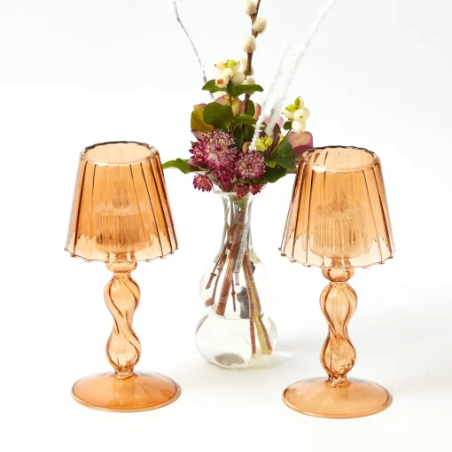 Mrs. Alice Chestnut Glass Lantern Tea Light Holder (Pair) - 18cm< Candle Holders | Tea Light Lanterns