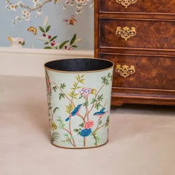 Mrs. Alice Chinoiserie Oval Tole Waste Paper Bin< For Her | Gorgeous Green