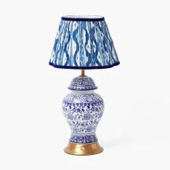 Mrs. Alice Chinoiserie Rechargeable Lamp & Cobalt Ikat Shade (22cm)< Rechargeable Table Lamps