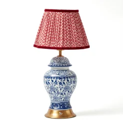 Mrs. Alice Chinoiserie Rechargeable Lamp with Red Lotus Shade (22cm)< Rechargeable Table Lamps