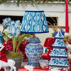 Mrs. Alice Chinoiserie Rechargeable Lamp & Cobalt Ikat Shade (22cm)< Rechargeable Table Lamps