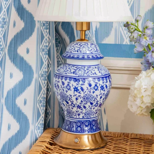 Mrs. Alice Chinoiserie Rechargeable Lamp & Cream Shade (22cm)< Rechargeable Table Lamps | For Her