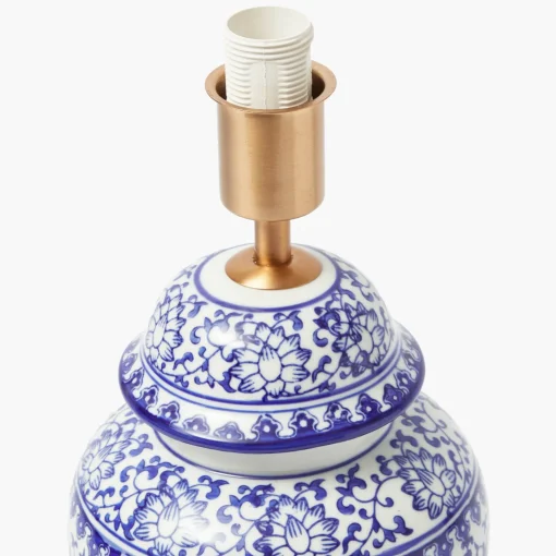 Mrs. Alice Chinoiserie Rechargeable Lamp & Cobalt Ikat Shade (22cm)< Rechargeable Table Lamps