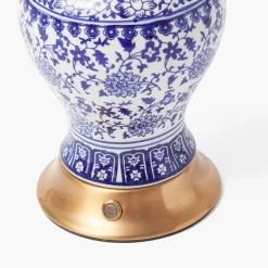 Mrs. Alice Chinoiserie Rechargeable Lamp & Cobalt Ikat Shade (22cm)< Rechargeable Table Lamps