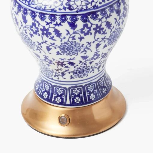 Mrs. Alice Chinoiserie Rechargeable Lamp & Cobalt Ikat Shade (22cm)< Rechargeable Table Lamps